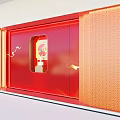 Decorative Red Background Wall With Orange Wave Pattern Glass Window And Golden Decoration