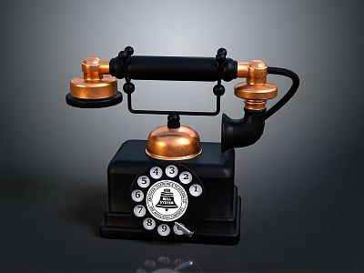 Vintage Black Telephone With Brass Receiver Bell Dial And Numbers 3d model