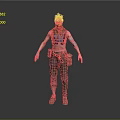 Warrior Character With Red Hair Yellow Scarf Blue Vest Arm Tattoos Green Pants