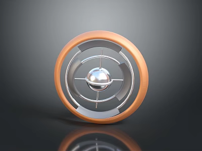 3D Rendered Object With Orange Outer Ring Central Silver Sphere And Reflection On Black Background 3d model