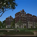 Red Brick Residential Building With White Accents Multi Story Design And Lush Garden Greenery