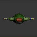 Elegant Game And Movie Character In Green Robe With Red Hairstyle And Golden Decorations