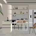 Modern Kitchen Interior Design With Open Concept Island Counter And Dining Chairs 3d model