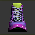 Colorful High-top Sneakers Featuring Spiral Pattern Purple Upper Green Sole And Yellow Lining