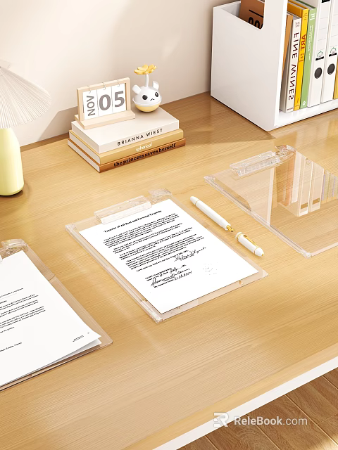 Clear Acrylic Document Holders with Pen and Papers for Office Desk Organization 3d model 