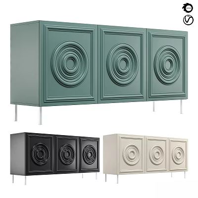 Modern Chest of Drawers With Green Black Beige Three Drawers Circular Patterns and Metal Legs 3d model
