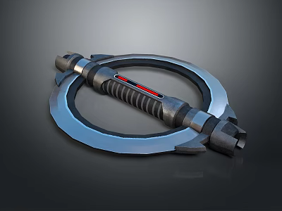 Futuristic Circular Weapon With Metallic Frame Red Indicator Light And Black Grip 3d model