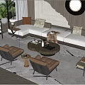 Elegant Modern Living Room Interior With Sofa Coffee Table Set And Brown Leather Chairs