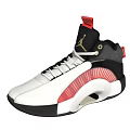 High Top Sneakers With White Black Red Color Scheme Curved Sole And Logo Detail Design