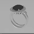 Elegant Fashion Ring With Black Gemstone And White Accent Stones In Silver Setting