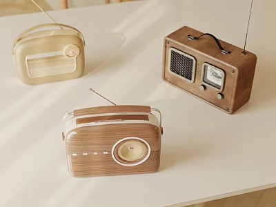 Retro Vintage Audio Radios With Wooden And Beige Designs For Home Tabletop Decor 3d model