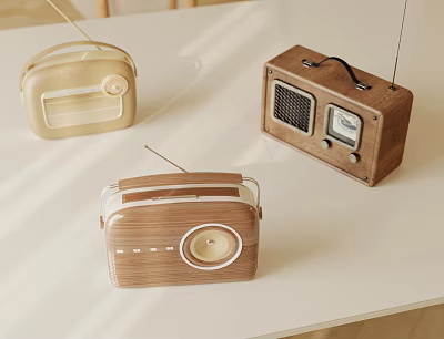 Retro Vintage Audio Radios With Wooden And Beige Designs For Home Tabletop Decor 3d model