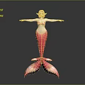 Vibrant Mermaid With Red Hair Pink Tail And Bikini Top On Gray Background