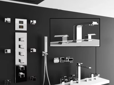 Modern Chrome Shower System With Control Panel And Handheld Sprayer In Bathroom 3d model