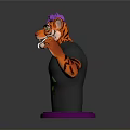 Vibrant Tiger Head Cartoon Character Wearing Black T-Shirt With Green Monster Graphic And Purple Base