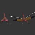 Colorful Insect Models with Green Yellow Patterned Wings Red Bodies Legs on Black Smooth Surface
