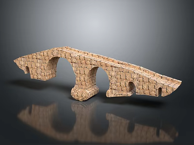 Stone Arch Bridge With Stone Construction Multiple Arches And Supporting Bases 3d model