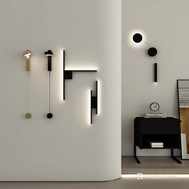 Modern Geometric Wall Lamps With Sleek Black Gold Design And LED Lighting 3d model 