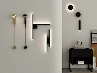 Modern Geometric Wall Lamps With Sleek Black Gold Design And LED Lighting 3d model
