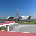 Modern Architectural Building With Unique Curved Structure Spiral Tower Glass Facade And Water Reflection