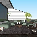 Modern Balcony Villa Balcony Terrace Leisure Area Villa Roof Balcony Terrace Garden Outdoor Sofa Coffee Table Combination Bage Dog Green Plant First Hanging Basket 3d model