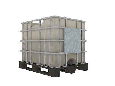 Industrial Plastic IBC Tank With Metal Frame Black Pallet Base And Drain Valve 3d model