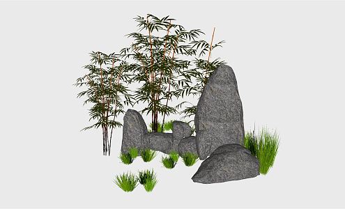 Modern bamboo rich bamboo rockery plant potted sketch combination 3d model