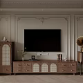 Elegant Wooden TV Stand with Drawers Cabinets Decorative Wall Paneling TV and Vintage Gramophone