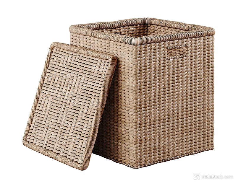 Natural Woven Square Storage Basket With Lid For Home Organization 3d model 