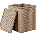 Natural Woven Square Storage Basket With Lid For Home Organization