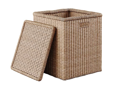 Natural Woven Square Storage Basket With Lid For Home Organization 3d model