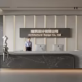 Modern Front Desk Reception Interior Design With Sleek Counter And Workstation Computers 3d model