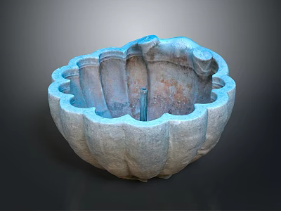 Ornate Stone Decorative Basin With Petal Shaped Rim And Rustic Finish 3d model