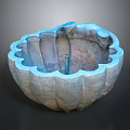 Ornate Stone Decorative Basin With Petal Shaped Rim And Rustic Finish