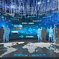 Smart Digital Environment With Blue Data Screens People Silhouettes And World Map 3d model