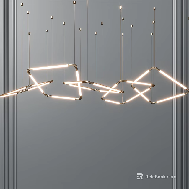 Modern Geometric Chandelier With Abstract Metal Frame And LED Lighting For Interior Design 3d model 