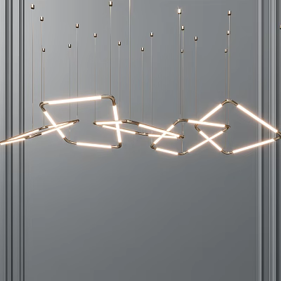 Modern Geometric Chandelier With Abstract Metal Frame And LED Lighting For Interior Design 3d model