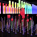 Colorful Lighting Installation With Heart Shaped Decorations And Vibrant Colored Lamps In Art Space