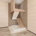 Modern Spiral Staircase Design With Wooden Walls Marble Floor And Glass Railing