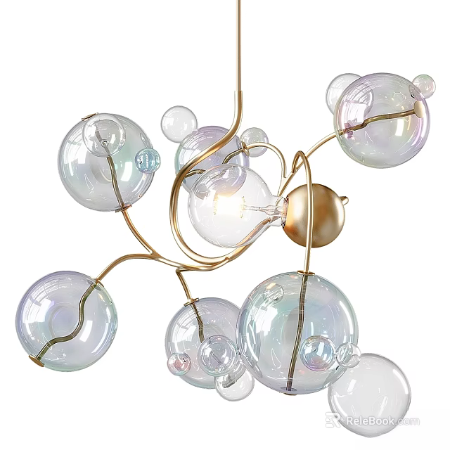 Modern Decorative Chandelier With Transparent Glass Balls And Gold Metal Structure 3d model 