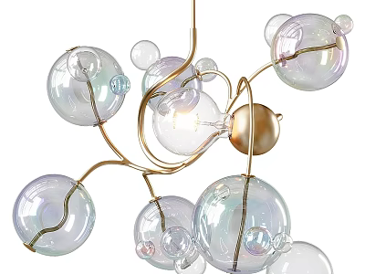 Modern Decorative Chandelier With Transparent Glass Balls And Gold Metal Structure 3d model