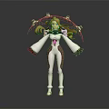 Futuristic Blonde Haired Character With Green White Outfit And Creature Inspired Floating Rings
