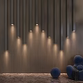 Modern Interior With Stylish Wall Lamps On Wooden Wall And Blue Sofa Rug