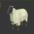 Low Poly Sheep Model With White Body Black Head Standing On Gray Background And Reflection 3d model