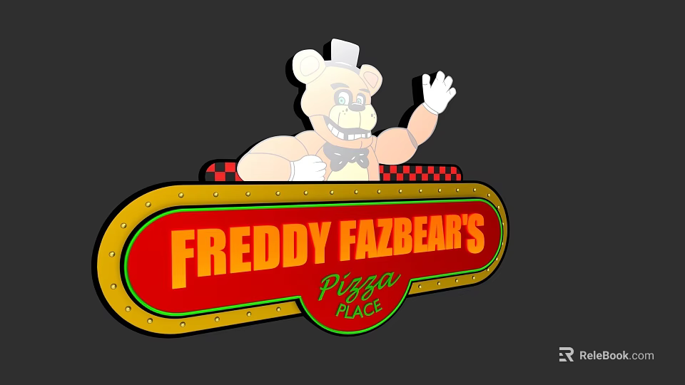Freddy Fazbears Pizza Place Logo Featuring Waving Cartoon Bear Mascot Design 3d model 