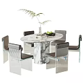 Elegant Round Marble Dining Table Set With Transparent Chairs And Decorative Vase 3d model
