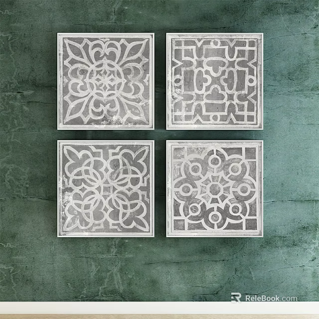 Square Decorative Panels With Intricate Geometric Patterns On Green Wall 3d model