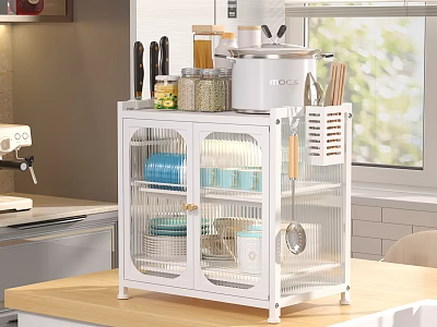 White Kitchen Storage Cabinet For Dinnerware Arrangement 3d model