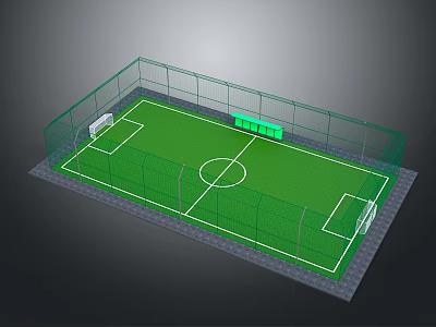Soccer Field With Green Turf White Markings Surrounding Fence And Goalposts 3d model