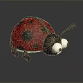 Cute Red Ladybug Figure With Black Spots And Big Round Eyes On Gray Surface